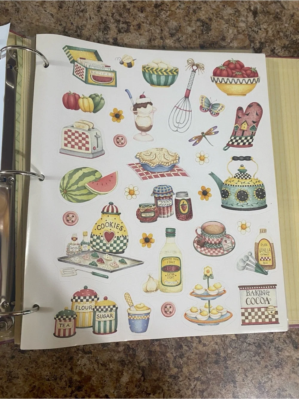 Classic Red Recipes Binder with Fruit Basket Illustration